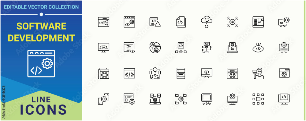 Software Development icon collection. Included website, develop, app, programming, technology and more. Programming Coding vector icon set. Modern icons collection. Vector collections. Software Development icon collection. Included website, develop, app, programming, technology and more. Programming Coding vector icon set. Modern icons collection. Vector collections.