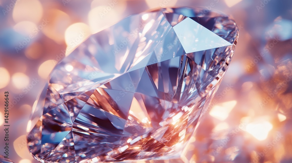 Close-up of a perfectly cut diamond with intense light reflection, isolated on white background Close-up of a perfectly cut diamond with intense light reflection, isolated on white background