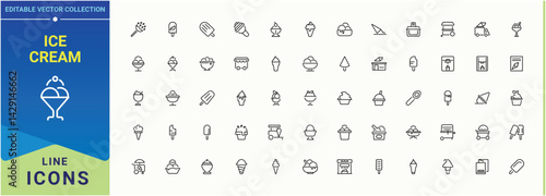 Ice Cream icon collection. Whi line icon set. Minimal icons collection. Contains outline symbols like food, ice. Pixel perfect. Vector illustration.