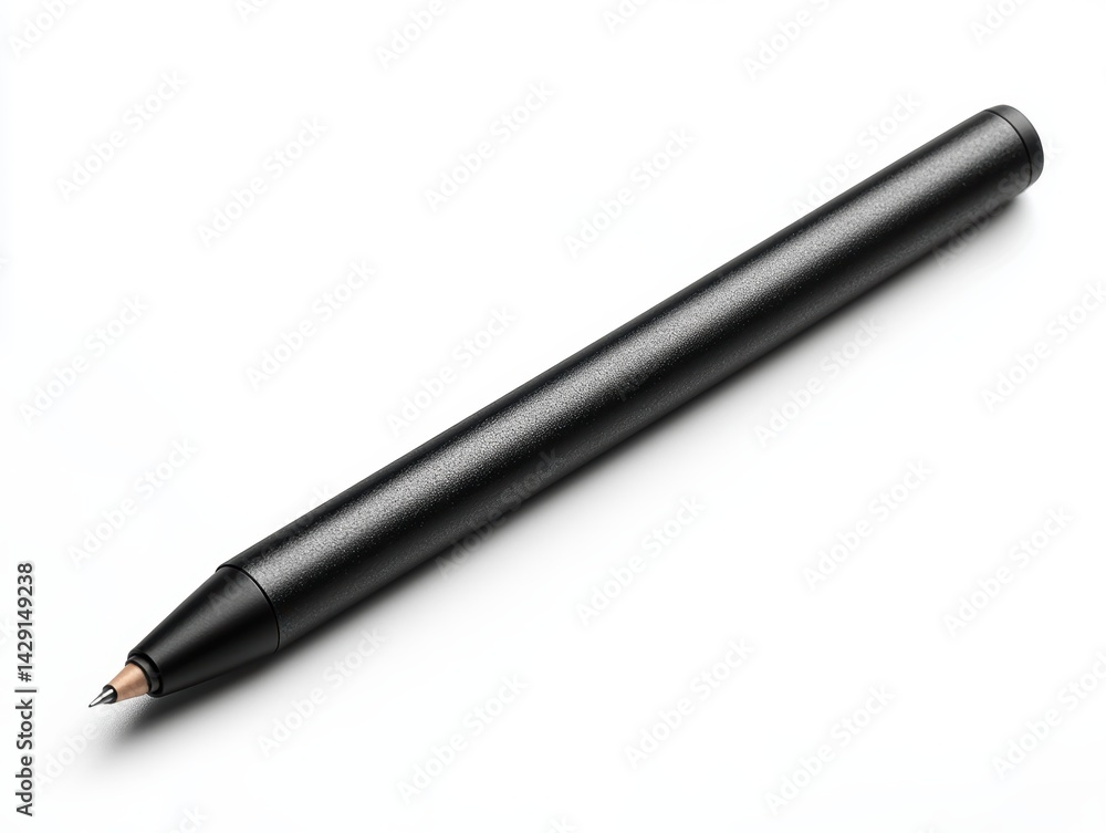 Sleek black pen lying on a clean white surface, ideal for minimalist design Sleek black pen lying on a clean white surface, ideal for minimalist design