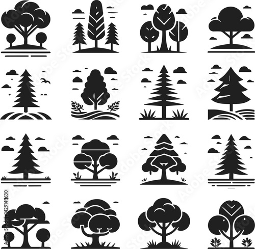 Vector Art Tree Set, collection of tree on white background
