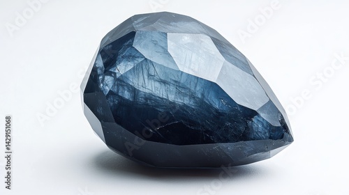 Close-up of a pear-shaped sapphire gemstone with smooth texture and sharp details, isolated on white background