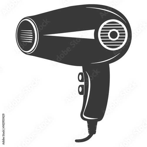 Vector Illustration of a Handheld Hair Dryer with Concentrator Nozzle and Rear Air Intake Grille