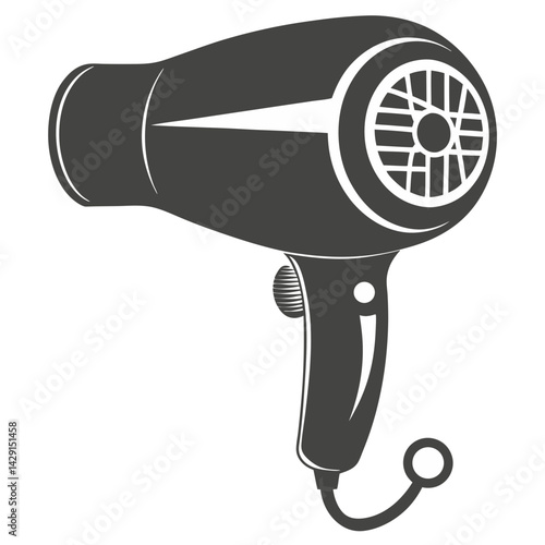 Vector Illustration of a Handheld Hair Dryer with Concentrator Nozzle and Rear Air Intake Grille