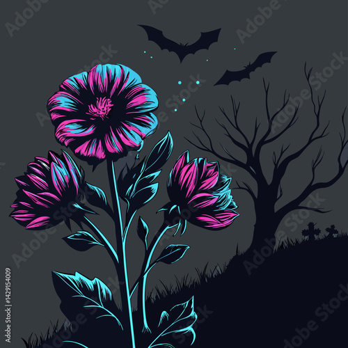 Halloween Floral Design: Glowing Flowers & Bats