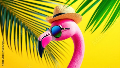 pink flamigo with sunset