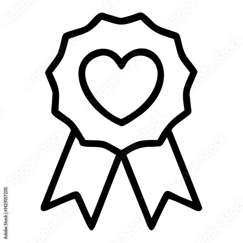 Minimalist line drawing ribbon award icon with a heart shape inside