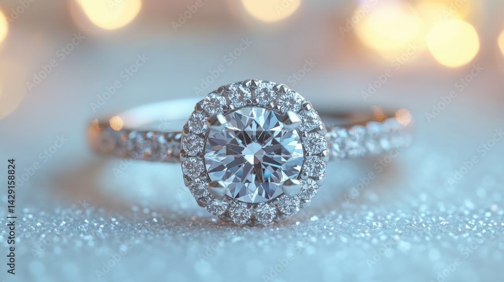 Fototapeta premium Realistic close-up of a diamond engagement ring with clear sparkle, isolated on white background