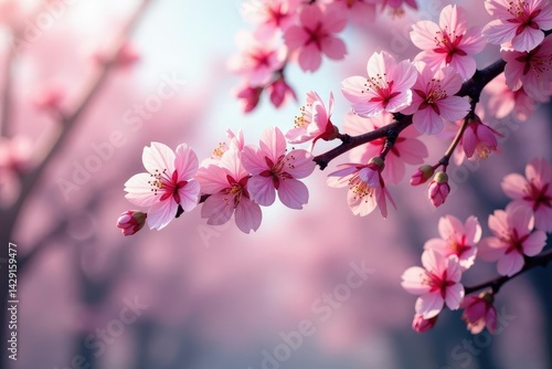 Vibrant sakura branches, full bloom, creating an intricate floral motif , floral design, cherry blossom branch