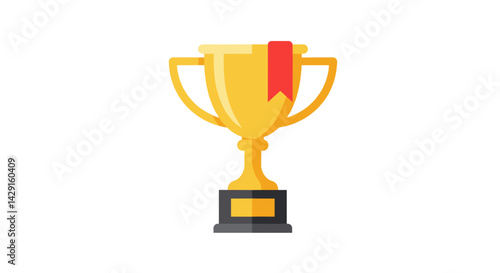 Golden Trophy Cup with Ribbon Winner Vector Icon