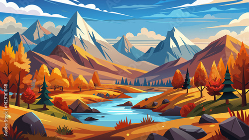 Very beautiful, Panorama mountain autumn landscape 