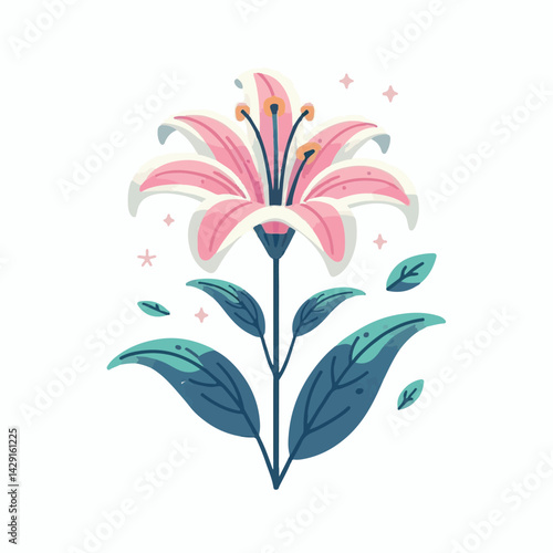 floral, lily, flower, nature, blossom, plant, white, background, spring, flora, bouquet, isolated, botanical, decoration, summer, botany, leaf, bloom, beautiful, green, closeup, petal, illustration, g