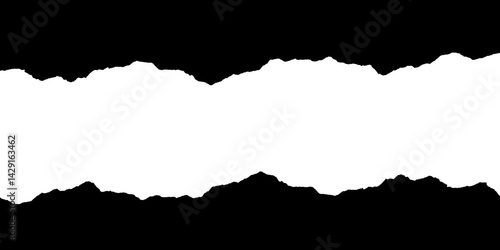 Black ripped paper torn paper border isolated on transparent background
