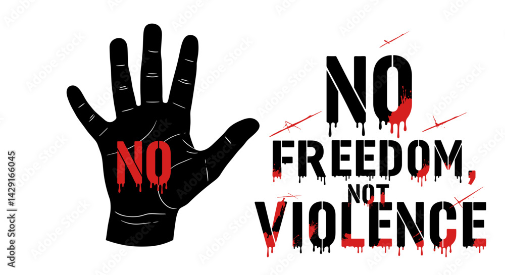 Obraz premium Not a bad call. Protest hand symbol rejecting violence on white background