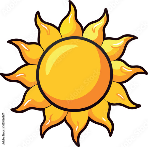 Vector Illustration of Sun with Stylized Rays – Radiant Sun Design for Weather Icons, Summer Projects, and Seasonal Graphic Elements