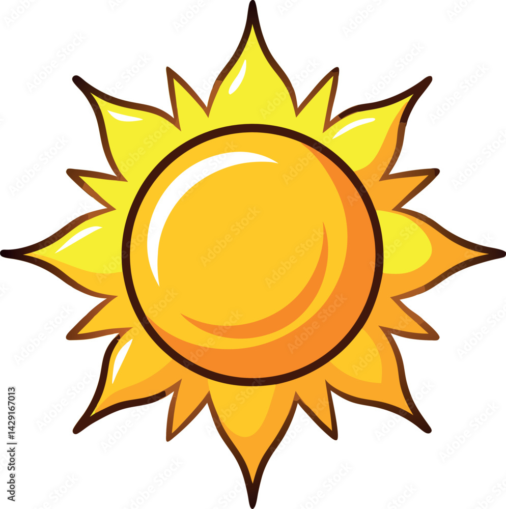 Vector Illustration of Sun with Stylized Rays – Radiant Sun Design for Weather Icons, Summer Projects, and Seasonal Graphic Elements Vector Illustration of Sun with Stylized Rays – Radiant Sun Design for Weather Icons, Summer Projects, and Seasonal Graphic Elements