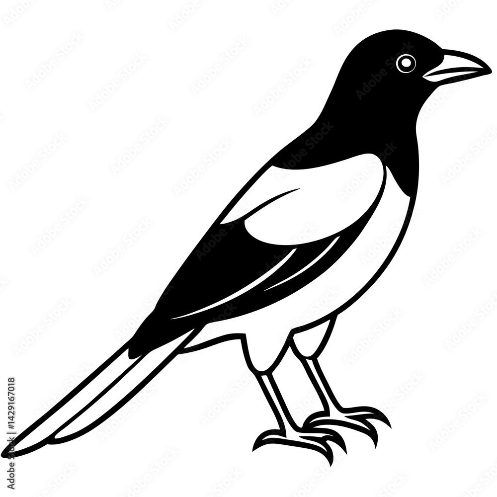 Obraz premium One-Line Magpie Vector Sketch