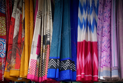 colorful textile on a market in sri lanka
