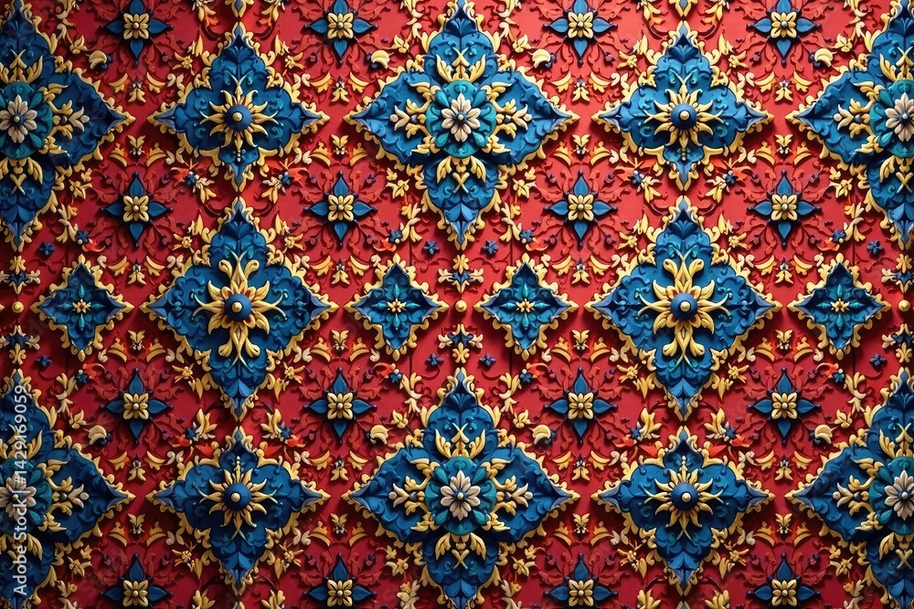 Geometric damask, repeating diamond shapes with acanthus details, design, modern design Geometric damask, repeating diamond shapes with acanthus details, design, modern design