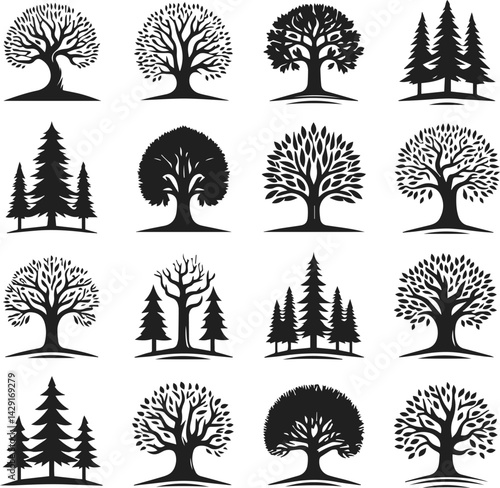 Vector Art Tree Set, collection of tree on white background
