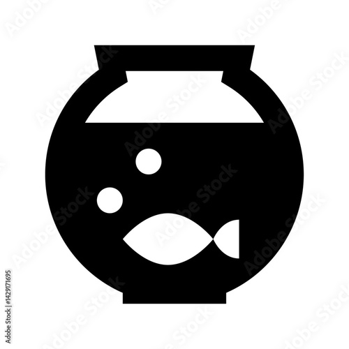 Illustration of a fishbowl with a fish inside and bubbles rising to the top, simple black and white design