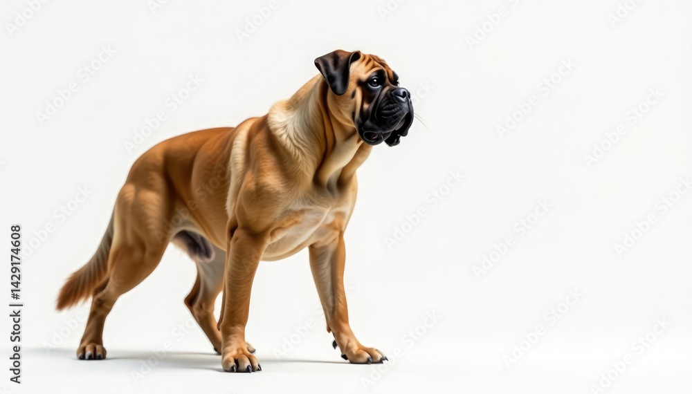 Fototapeta premium Majestic mastiff, powerful stance, white background, head, dog