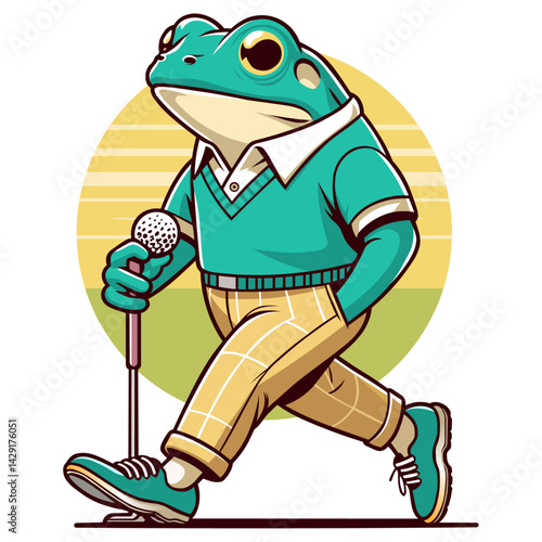 frog in a golf attire in flat color block editable vector illustration good for cartoon and t-shirt print