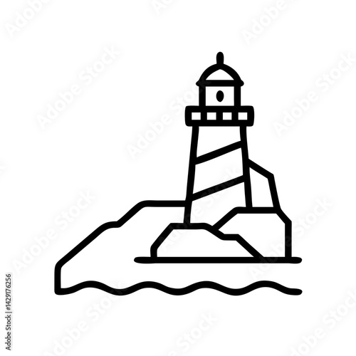 Lighthouse vector icon illustration, beacon on coast, navigation tower, maritime symbol, sea guide, line art