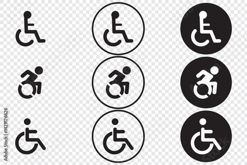 Disabled handicap icons set, vector illustration on transparent background.. 