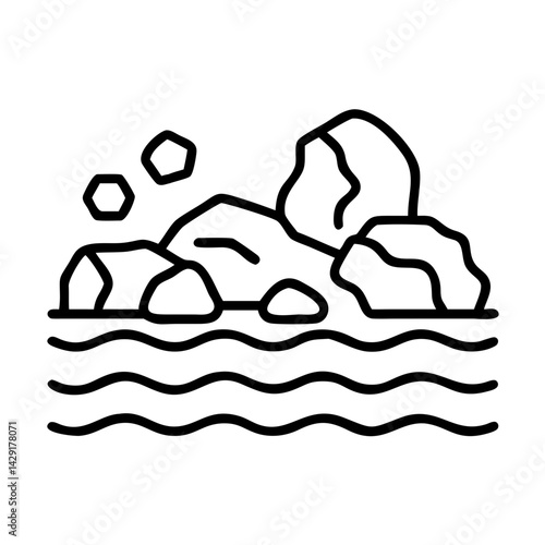 Outline river rocks landscape vector illustration river rocks and water flowing graphic design element