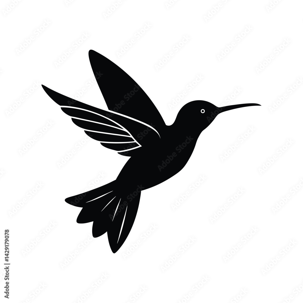 Fototapeta premium hummingbird sipping nectar mid air silhouette art