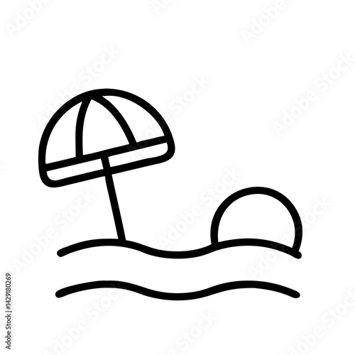Beach umbrella sun sea vacation summer travel ocean coastline sand seaside relaxation holiday sketch