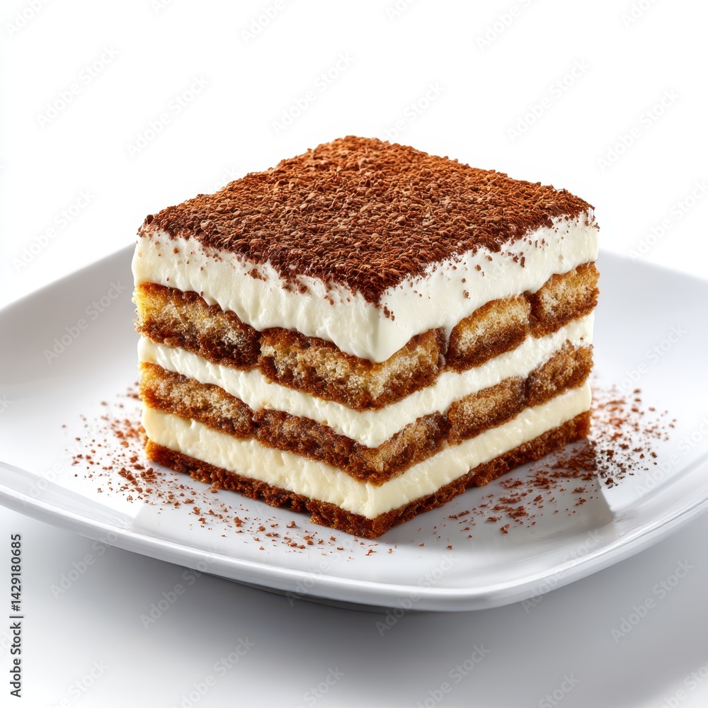 Delicious tiramisu dessert close up on white background Delicious tiramisu dessert close up on white background