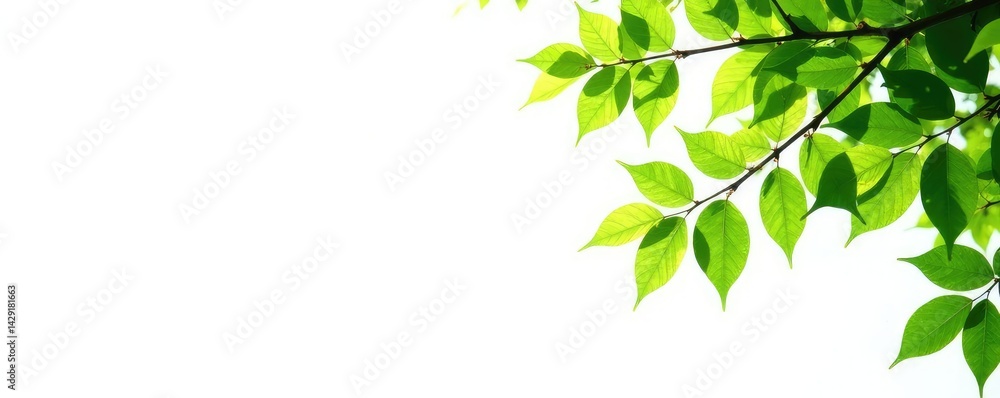 White background with isolated tree limbs and leaves, white, green, isolated White background with isolated tree limbs and leaves, white, green, isolated