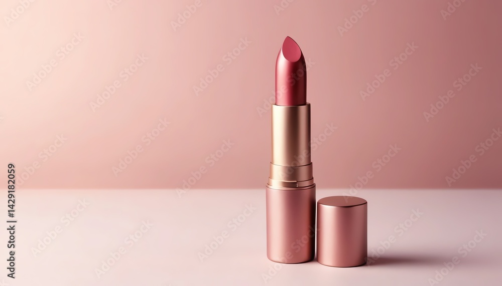 Elegant Rose Gold Lipstick on Pink Background Beauty Product Shot Elegant Rose Gold Lipstick on Pink Background Beauty Product Shot