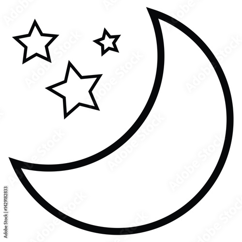Half moon stars icon. crescent moon, Shine and sparkle stars vector icon sign - night or dark mode icons. Vector illustration.