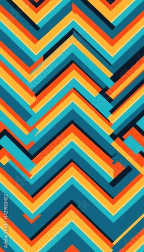 Abstract Geometric Background with Vibrant Zigzag Pattern in Teal Orange and Yellow Hues