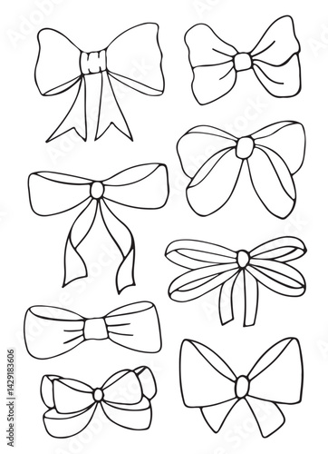 bows set. design elements in the form of various bows. holidays, decorations, hairpins. sticker pack vector illustration.