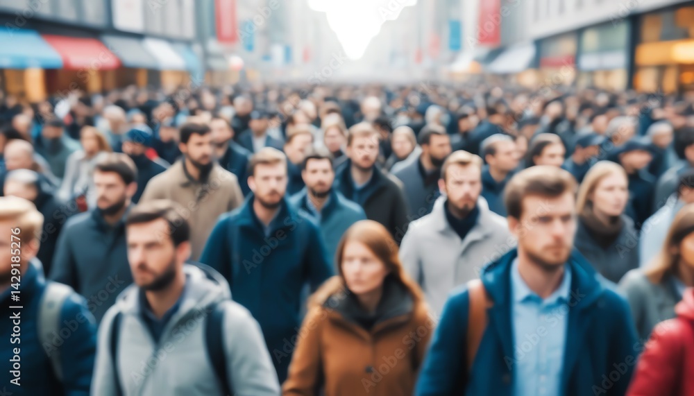 Obraz premium Anonymous Crowd of People Walking City Street Urban Lifestyle Blurred Background