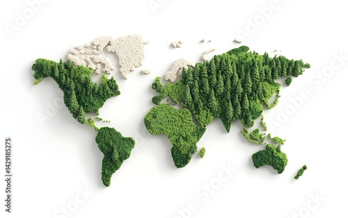 World Map Green Trees