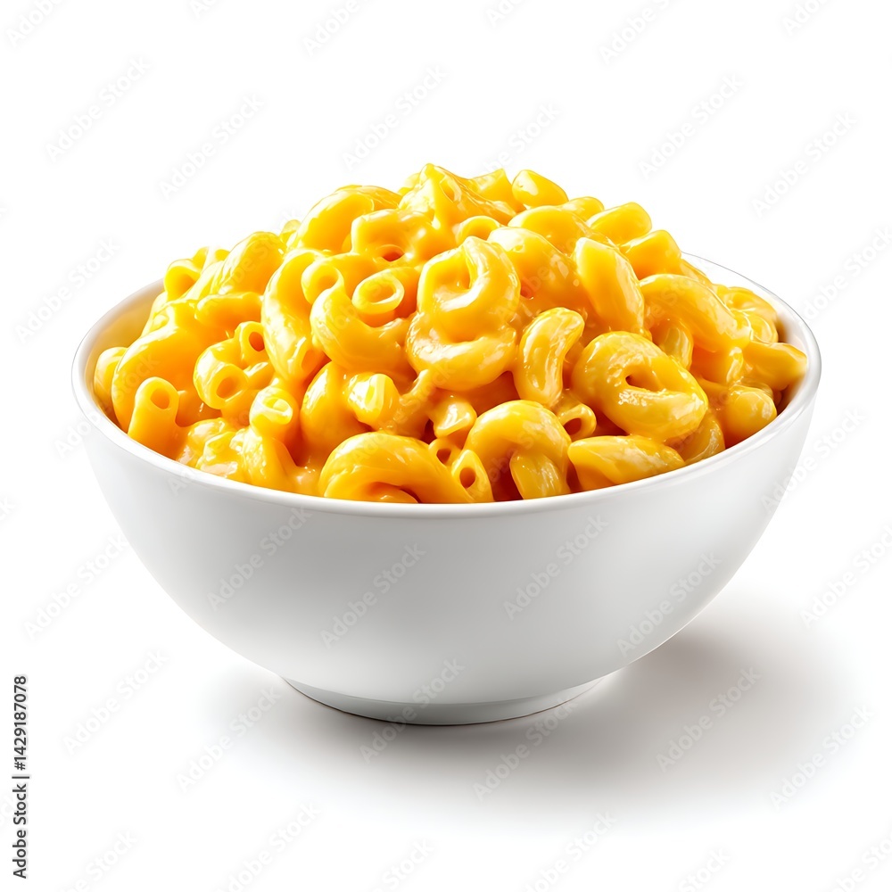 A bowl of creamy mac and cheese, isolated on a clean white background A bowl of creamy mac and cheese, isolated on a clean white background