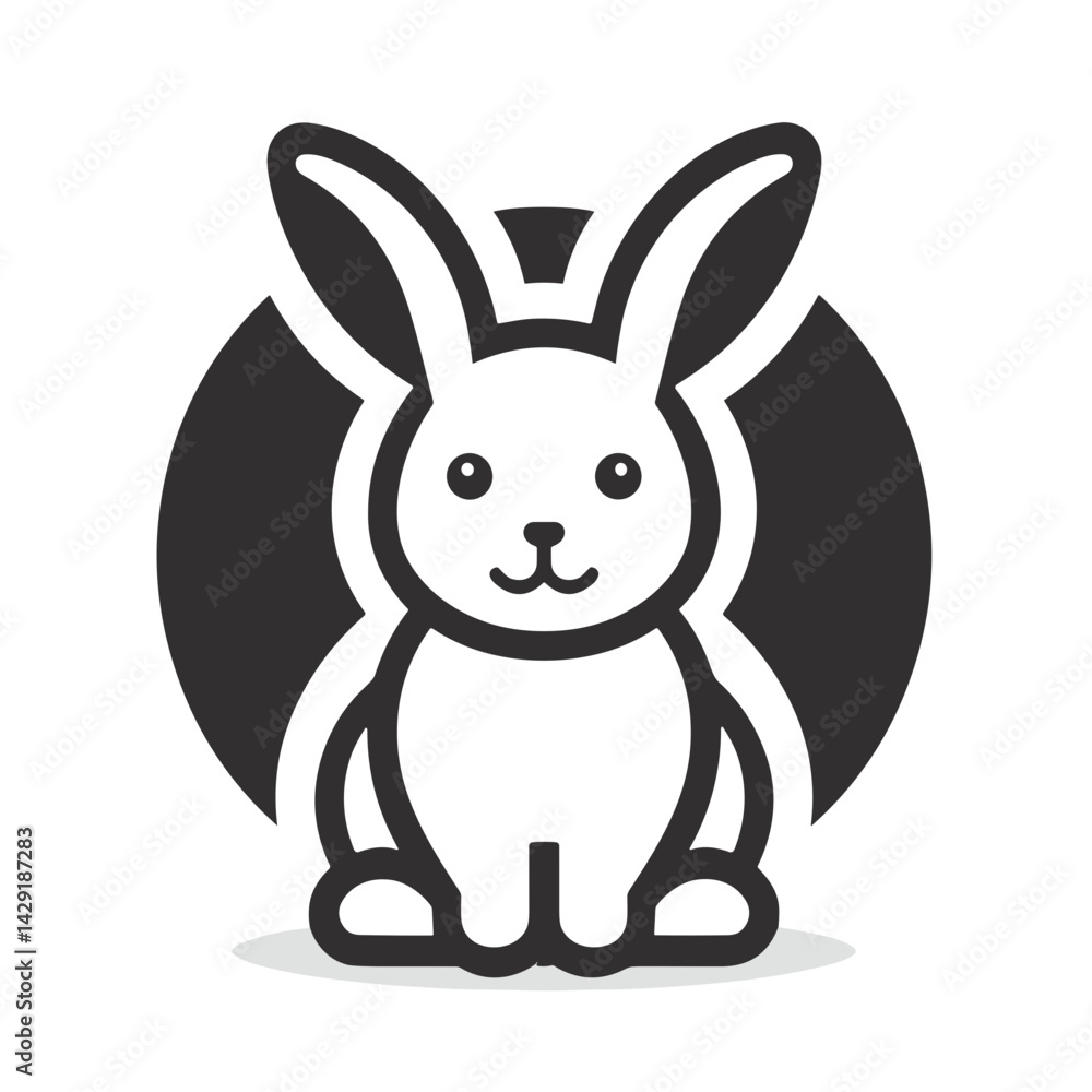 Obraz premium Cute rabbit illustration with simple design and black background 