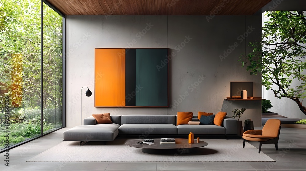 Fototapeta premium Tranquil contemporary living room with minimalist decor