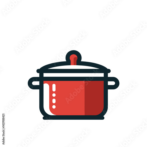Red Cooking Pot with Lid in Simple Design  on a transparent background