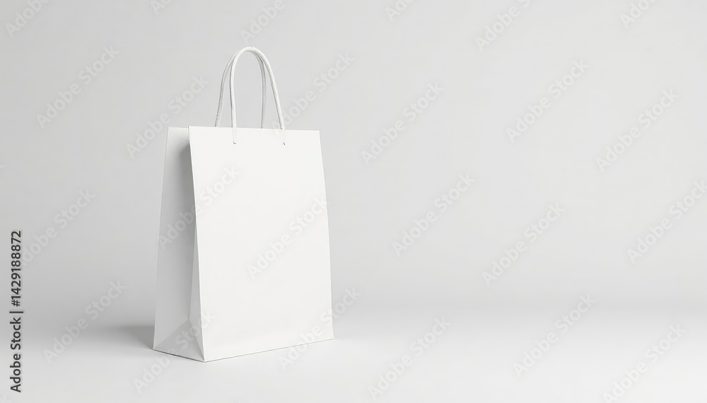 © Sayfar - Close-up view of a single white cotton shopping bag on a white backdrop , fabric bag, photography, blank