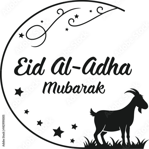 Eid Al-Adha Mubarak Greeting With Goat Silhouette. Eid Mubarak Silhouette.