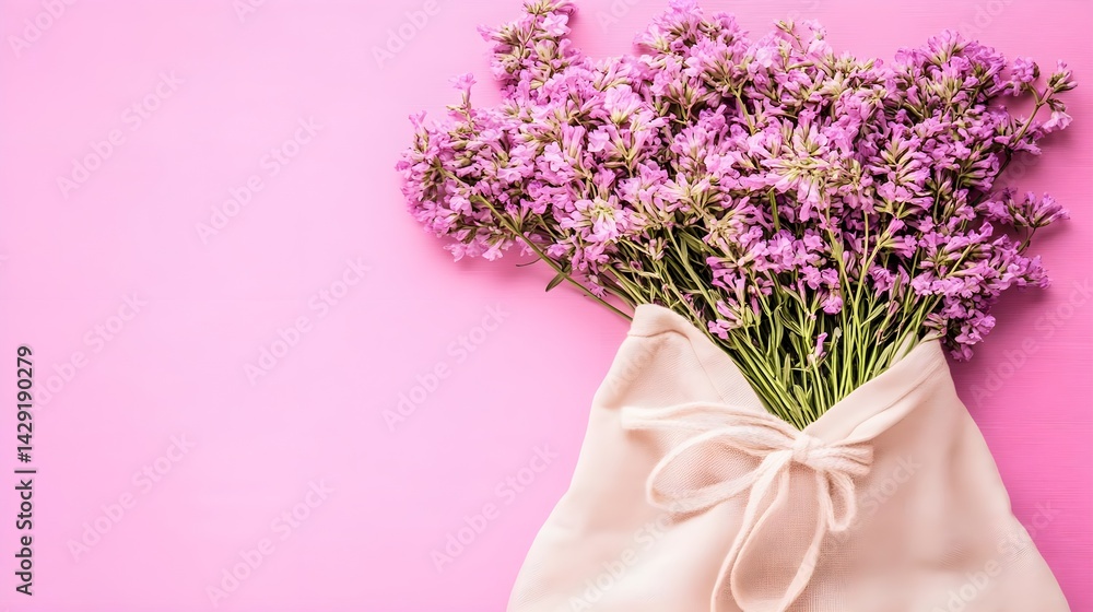 Obraz premium Eco-friendly minimalist tote bag with flowers studio photography bright pink background creative design