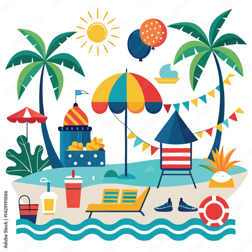 Obraz premium American beach parties set vector design clipart on white background