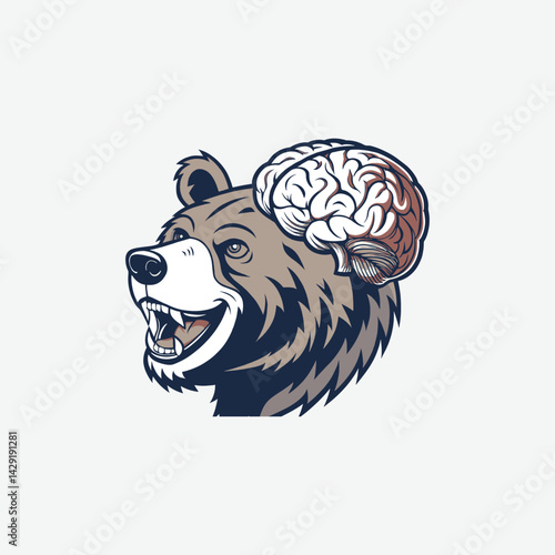 The-bear-s-head-shows-its-brain-vector-mascot--white background