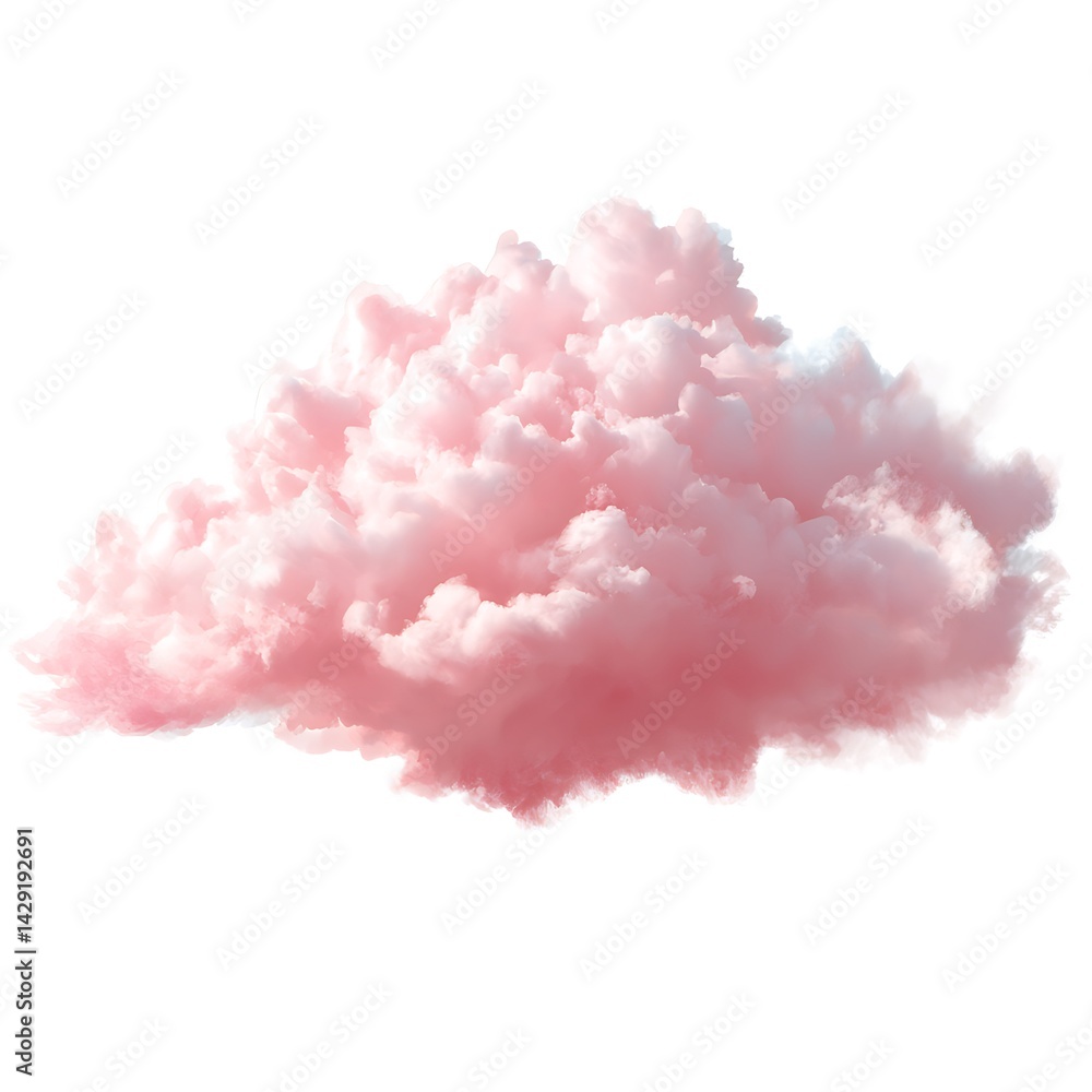 A single pink cloud isolated on a white background A single pink cloud isolated on a white background